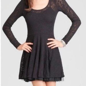 Black lace free people long sleeved dress in large